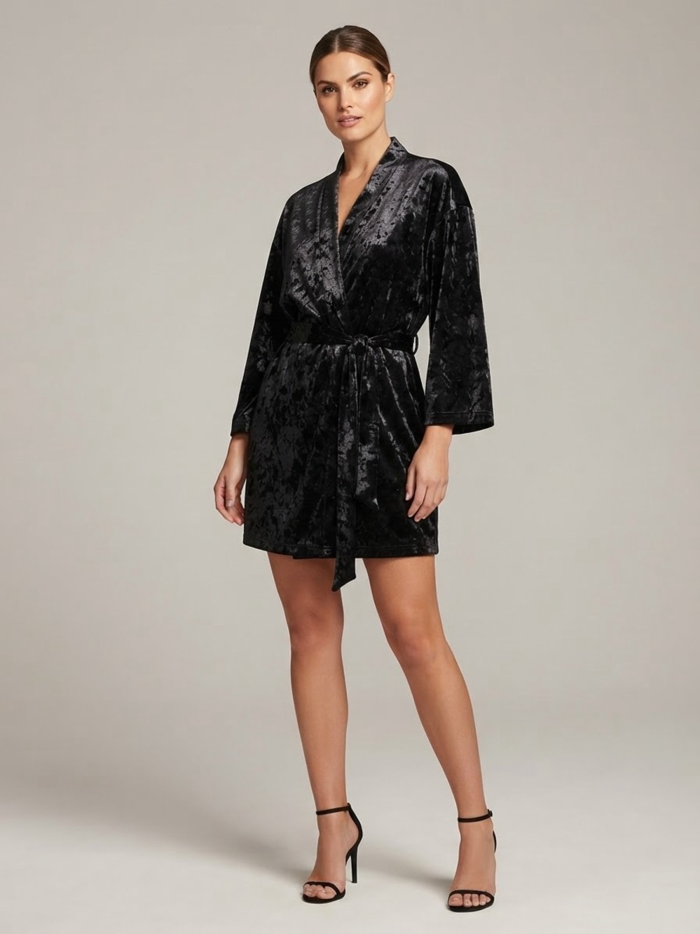 INC International Concepts Black Crushed Velvet Short Robe